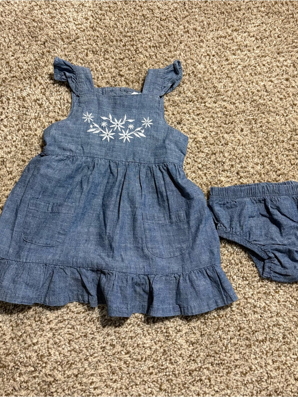 Daisy Fuentes Light Blue Chambray Baby Dress with Embroidery